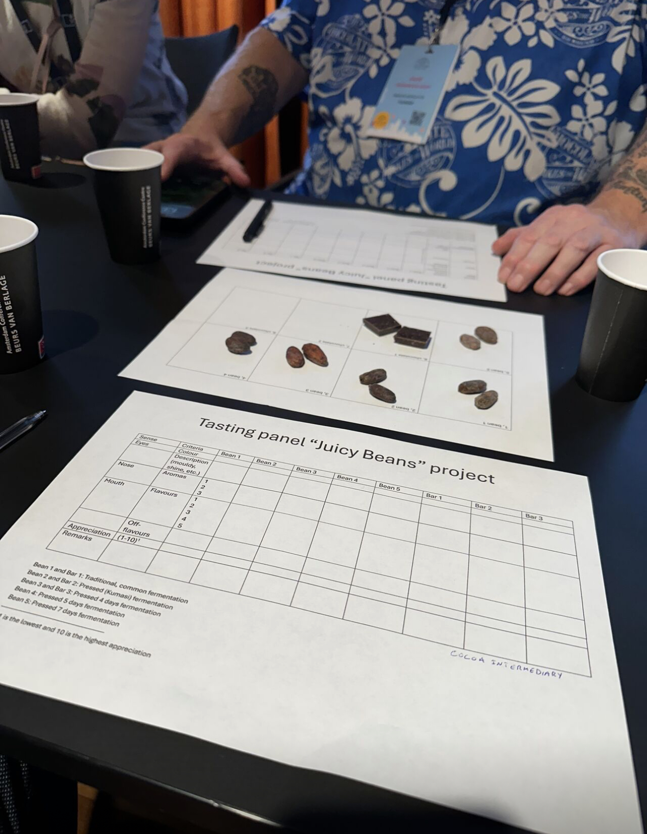 testing cocoa on the table in the flavour lab